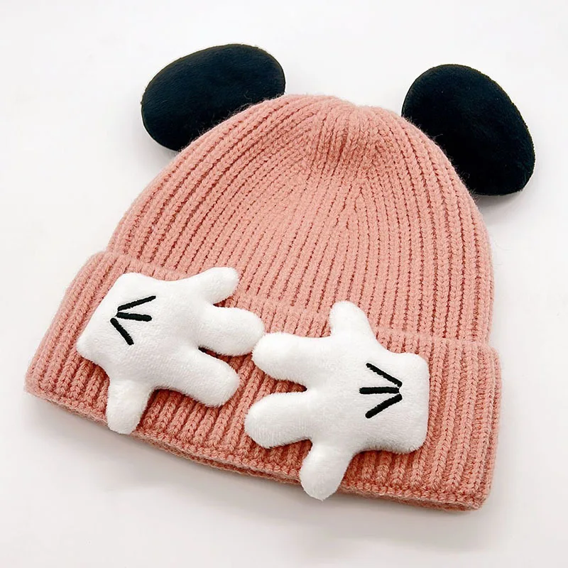 Mouse Ear Knitted Hat For Children Baby Cartoon Winter Woolen Pullover Cap Gift 2025