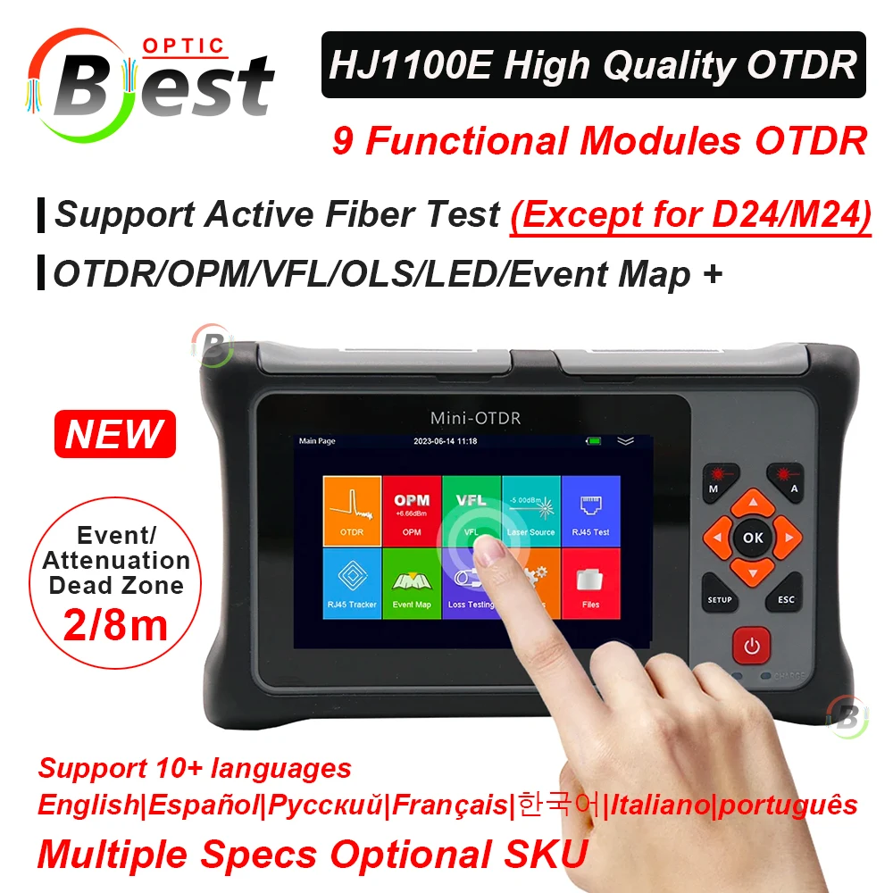 2023 NEW Mini OTDR Active Live Test Fiber Optic Reflectometer 26/24dB Touch Screen VFL OLS OPM Event Map Ethernet Cable Tester aua 565u a otdr 1650nm 80km 22db fiber optic reflectometer touch screen vfl ols opm event map ethernet cable tester