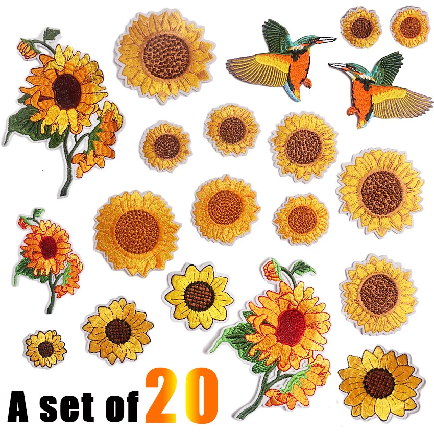 Sunflowers Embroidery Patches Hummingbird Iron on Patch Stickers Embroidered Label Thermo Adhesive Clothes DIY Sewing Supplies | Дом и сад