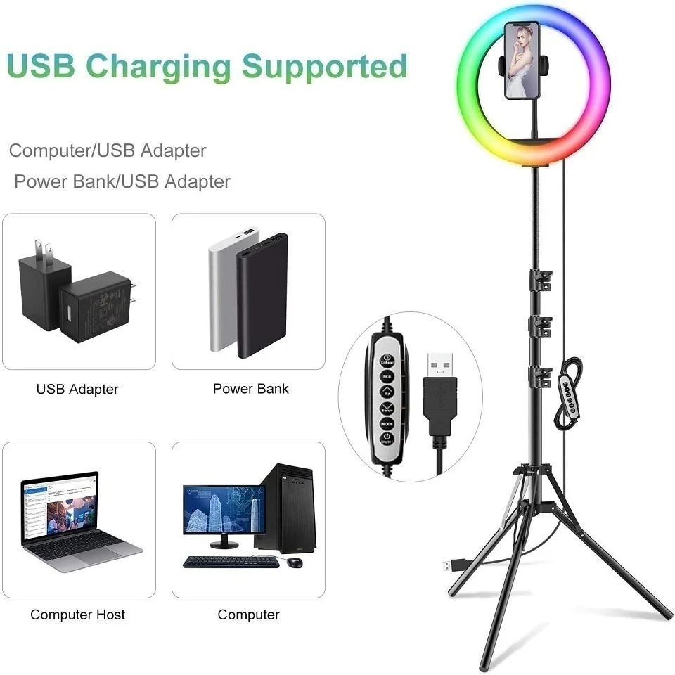 12in 30cm Selfie Ring Light RGB Tripod Phone Stand Holder Photography RingLight Circle Fill Light Led Color Lamp Trepied Makeup