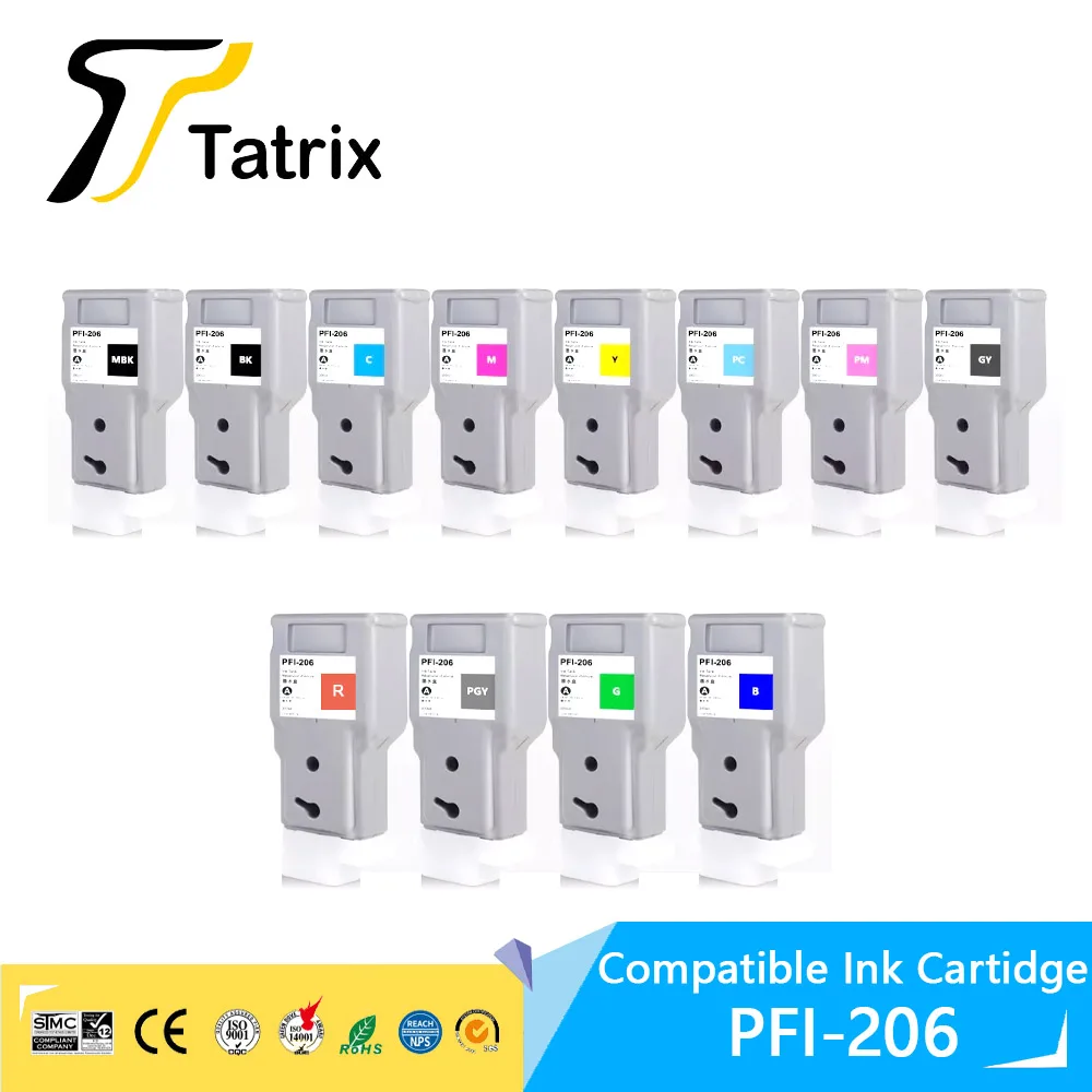 

Tatrix PFI206 PFI 206 PFI-206 Premium Compatible Color Inkjet Ink Cartridge for Canon IPF6400/ IPF6400S/ IPF6450/ IPF6400SE