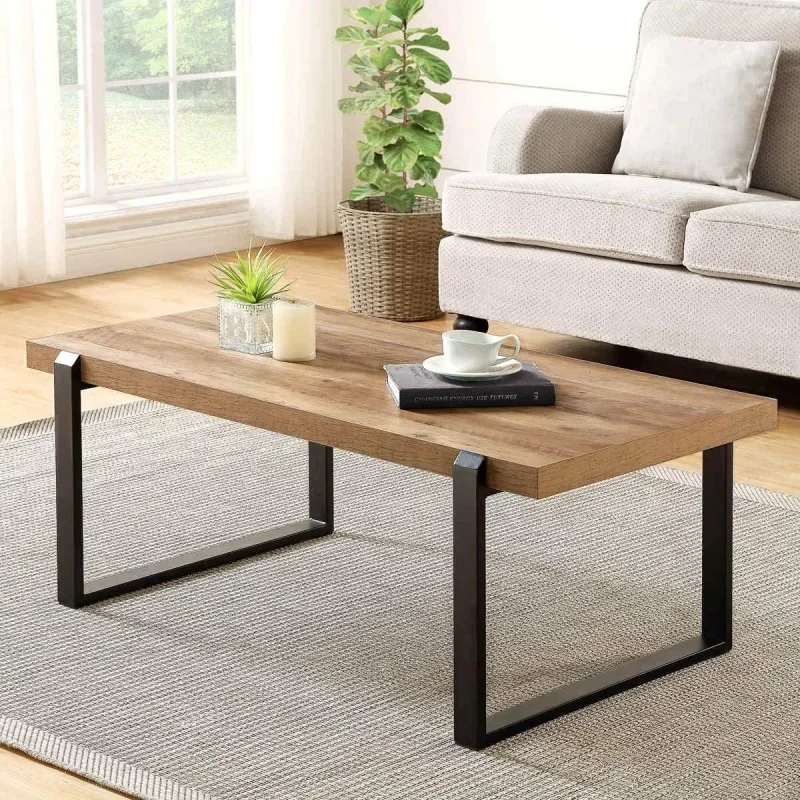 

FOLUBAN Rustic Coffee Table,Wood and Metal Industrial Cocktail Table for Living Room, 47 Inch Oak