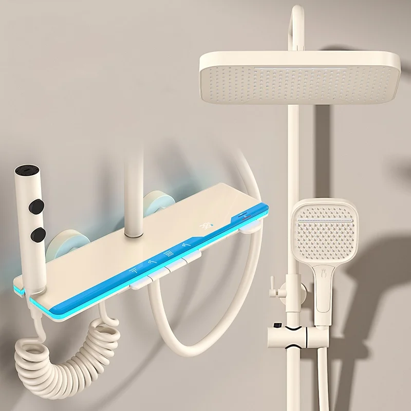 อุณหภูมิ LED ดิจิตอลจอแสดงผลชุดฝักบัวคอลัมน์ฝักบัวระบบร้อนเย็นพร้อมแสงโดยรอบห้องน้ําหัวฝักบัว 1