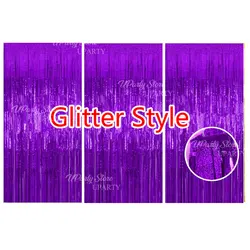 Silver Foil Fringe Curtains - Set of 3, Metallic Rose Gold Tinsel Streamers for Celebrations and Events Backdrop Decor (Glitter - Purple)
