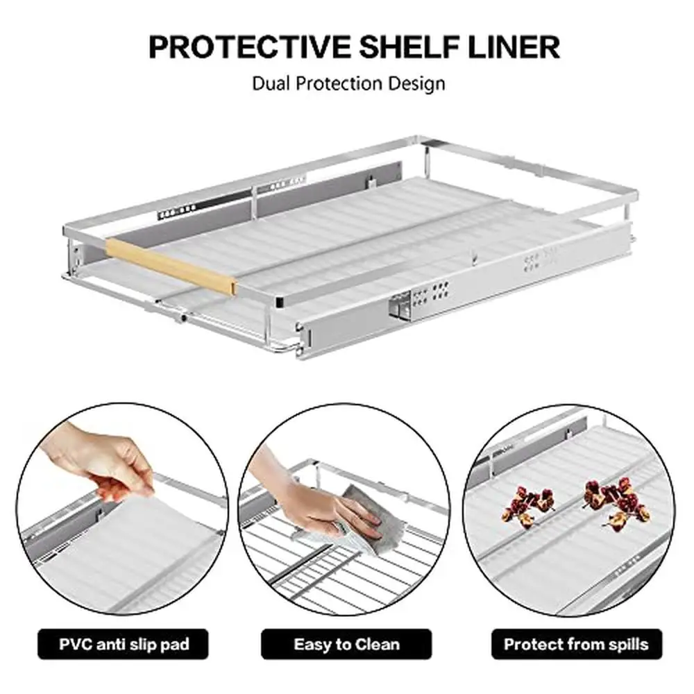 Sliding Basket Pull-Out Cabinet Organizer Set Heavy Duty Pantry Storage Shelves Kitchen Under Sink Expandable Stainless Steel