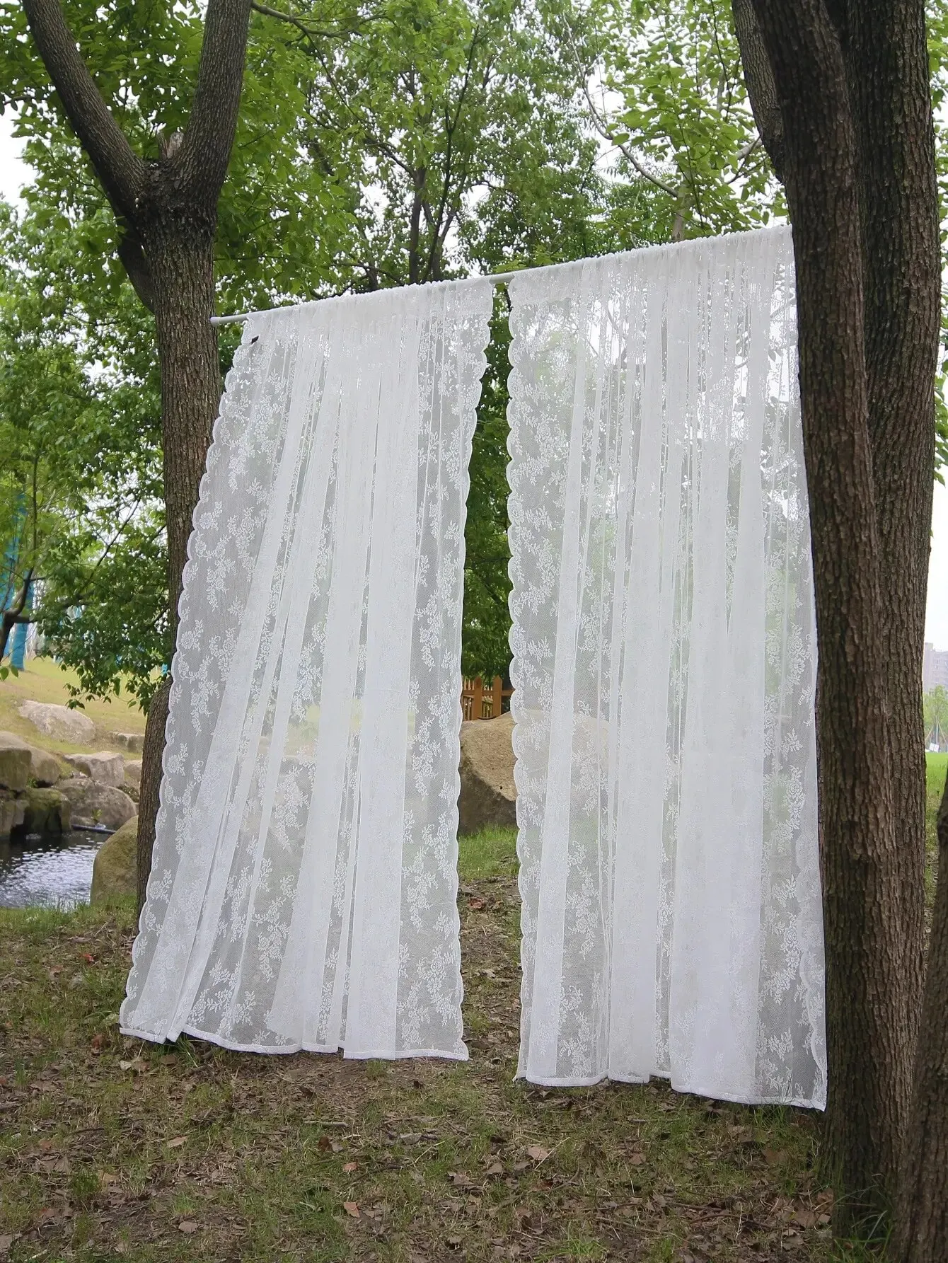 French Lace Semi Transparent Rod Curtains Suitable For Filtering Light In Living Room Windows One Piece Set sheer curtains window curtains decor curtains lace curtains light filtering curtains