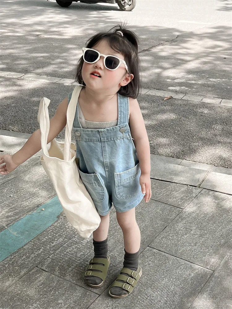 

Girls' Denim Overalls Shorts Korean Children's Clothing Boys and Girls Baby Loose Fifth Pants Baby Girls' Casual Pants Summer-XM