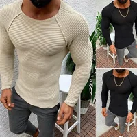 Men's Slim Fit Sporty Crew Neck Knitwear Pure Color round Neck Pullover Sweater Casual Autumn Winter Large Size Men's Top