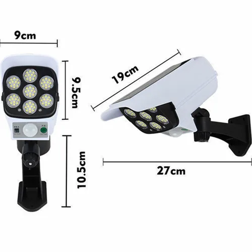 77 LED 태양광 모션 센서 보안 더미 카메라, 무선 야외 투광 조명, IP65 방수 램프, 홈 가든용 3 가지 모드 4