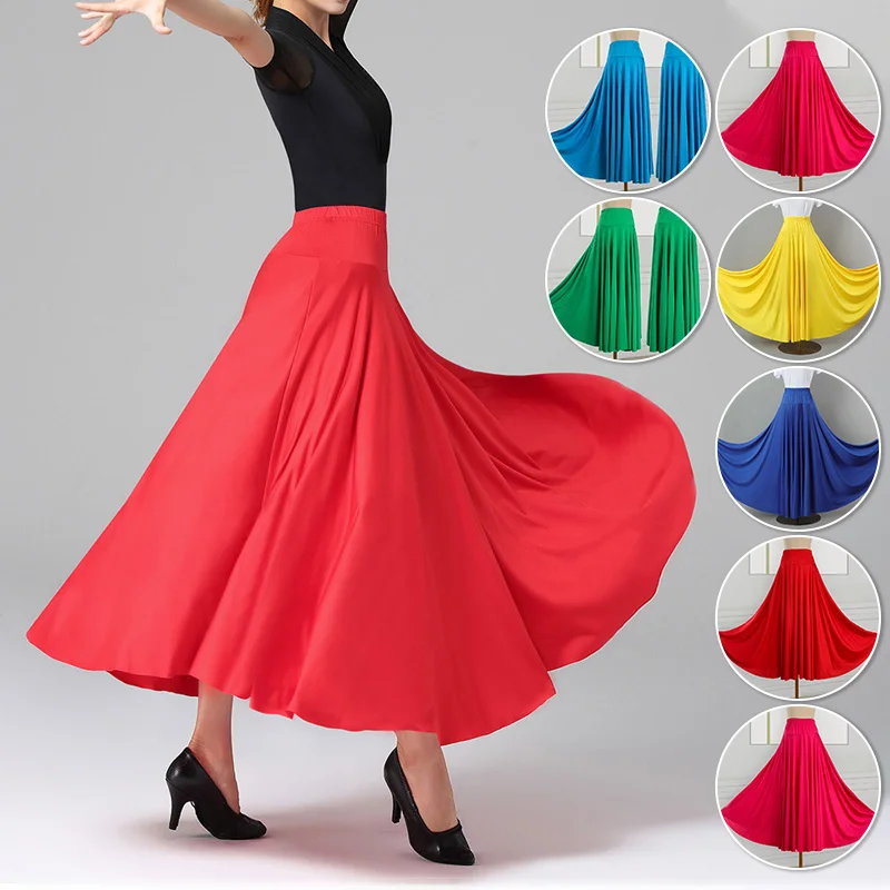 10 Colors High Waist Ballroom Dance Skirts Women Elegant Modern Dance Costume Lady Plus Size Half Length Pleated Big Swing Skirt