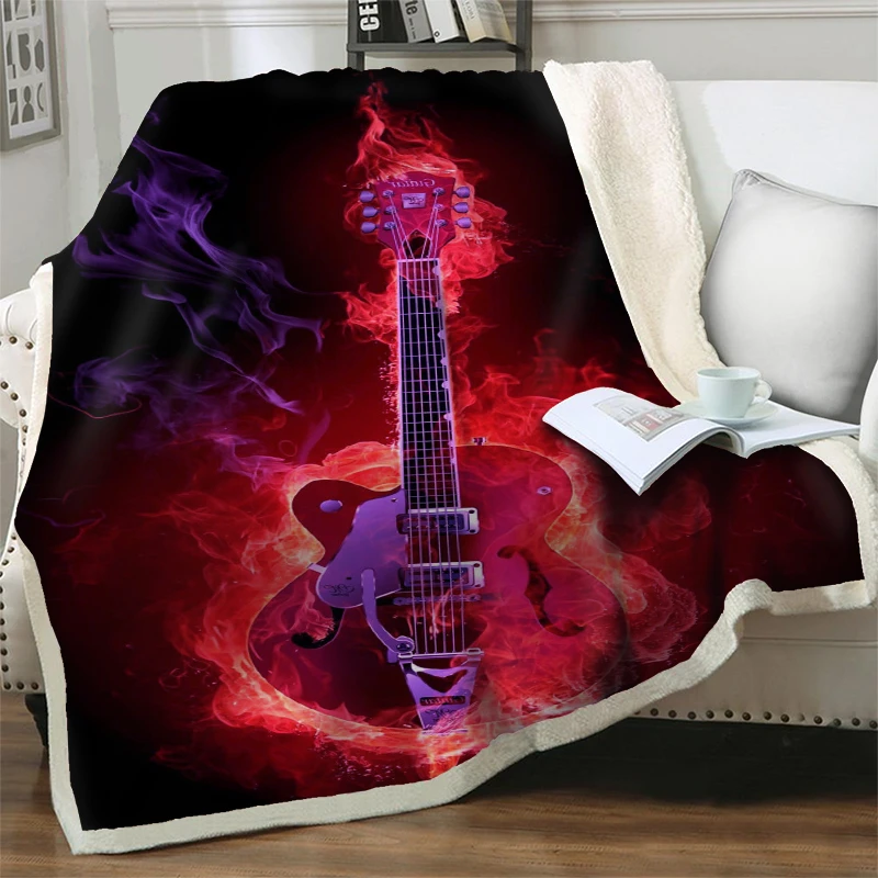 

Dreamlike Flame Guitar 3D Printed Blankets For Beds Sofa Plush Throw Blanket Soft Warm Quilts Nap Cover Home Decotation Beddings