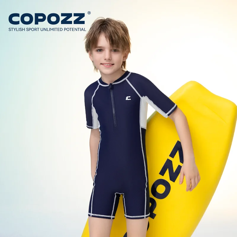 COPOZZ 34402 Children's Swimsuit Anti UV One-piece Swimwear UPF 50+ Diving Wetsuit Thin Rash Guard Zipper Snorkel Swim Surf Suit Boys