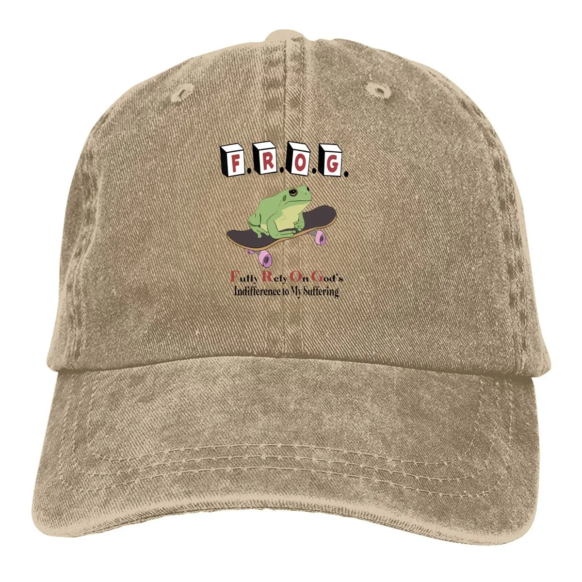 

Washed Men's Baseball Cap Fully Rely On God's Indifference Trucker Snapback Caps Dad Hat Funny Frog Animal Golf Hats