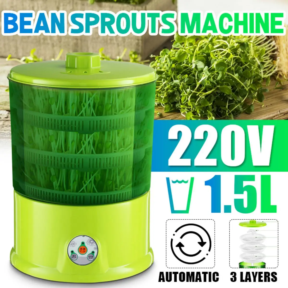 220V 3Layers intelligent Seed Germination Machine DIY Automatic Bean Sprout Household Machine Multifunctional Bean Sprout Grower