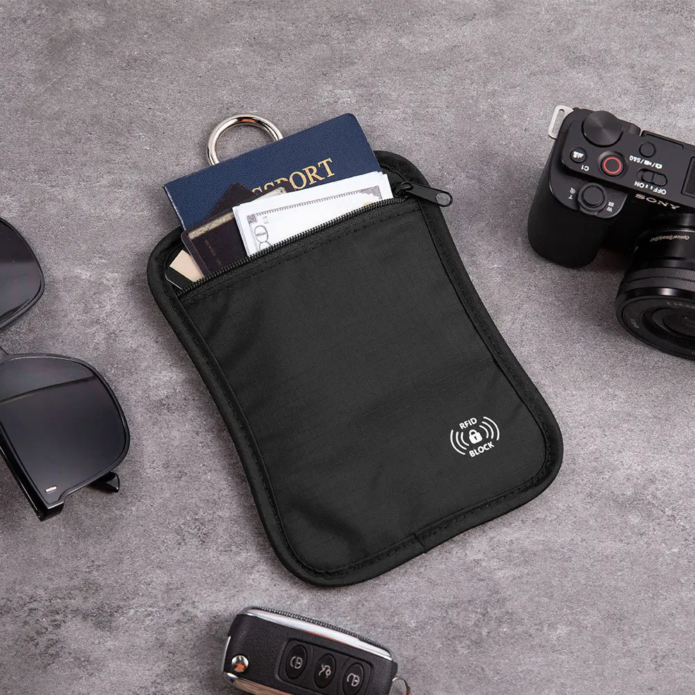Portafoglio da Viaggio per Passaporto con Blocco RFID, Custodia Impermeabile per Carte e Passaporto con Gancio di Bloccaggio - immagine 3