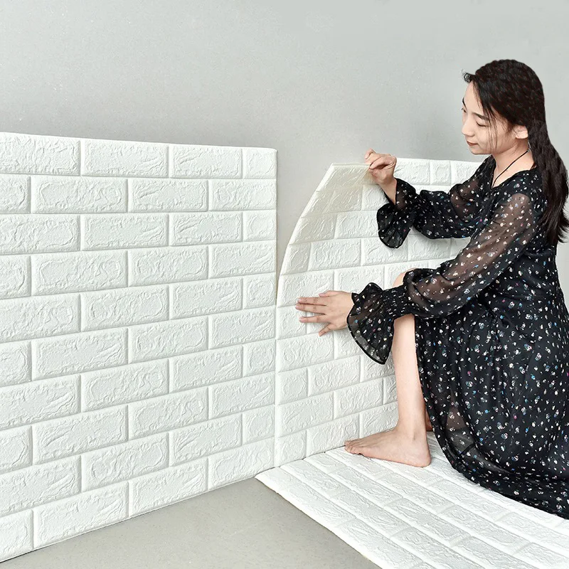모던 홈 데코 벽돌 패턴 방수 벽 스티커, 방 장식 폼 자체 접착 벽지, 3D 클래식, 70cm x 1m, 1 개