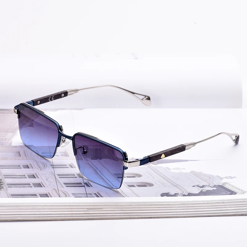 

Роскошные Металлические Полуободковые очки для вождения премиум-класса, мужские деловые коричневые дорожные солнцезащитные очки с текстурой древесины