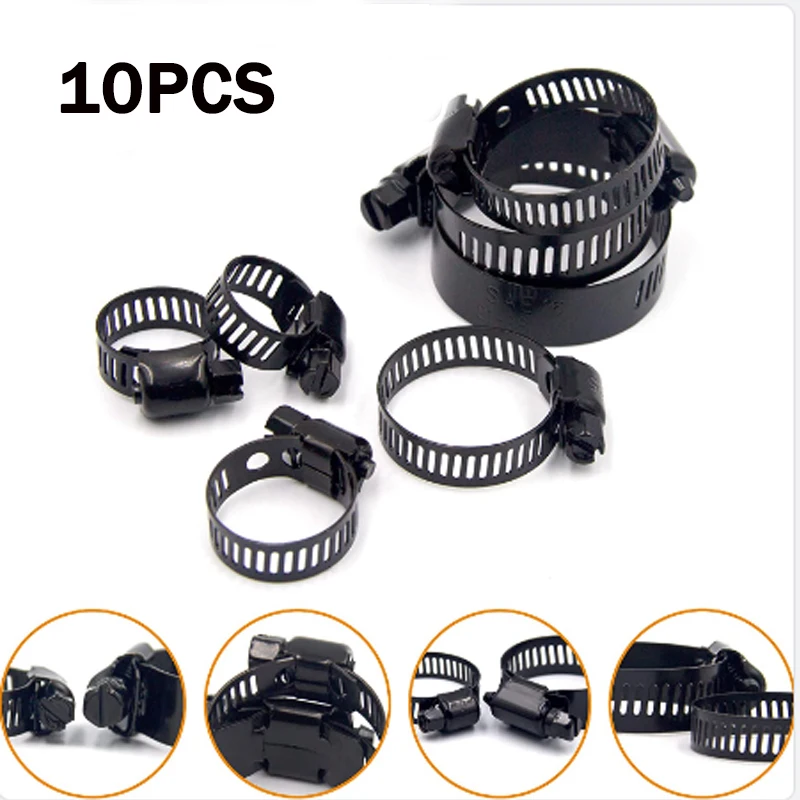 Hose Clamps 10pcs Adjustable 6-38mm Stainless Steel Drive Hose Clamps Fuel Line Worm Clips Hose Clamps Clips Cooling System Accessories