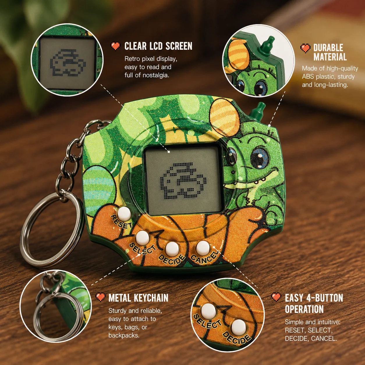 Retro Virtual Dinosaur Pet Keychain Game Console - Fun Pixel Electronic Toy Gift