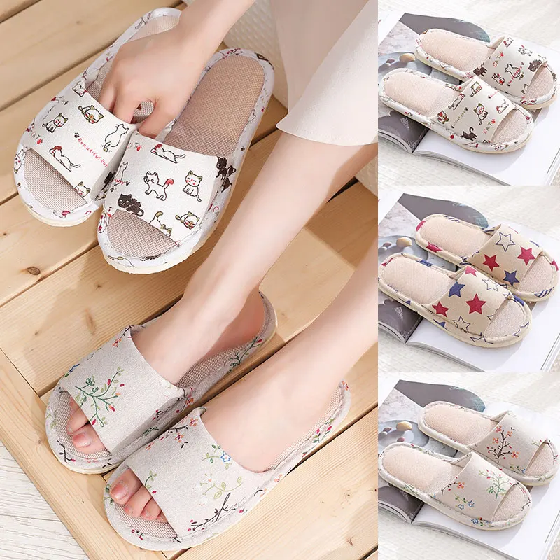 

Guest Slippers Warm Home Women Cotton Linen Slippers Cute Non-slip Shoes Thick Soft Sole Indoor Bedroom Female Floor Slide