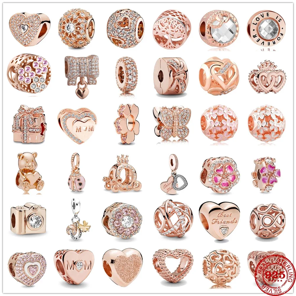 

New Original 925 silver accessories Pandora clip rose bead fit Pandora charms silver 925 Bracelet necklace DIY women Jewelry