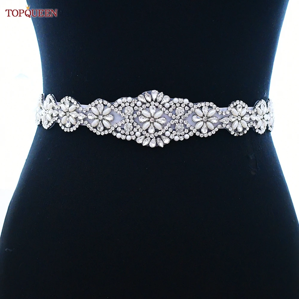 TOPQUEEN Bridal Belts Bling Wedding Women Jewelry Silver Rhinestone Pearl Crystal Sparkly Party Formal Dress Diamond Sash S161 bridal waistband bridal dress decoration