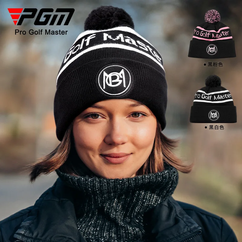 PGM Winter Women Knitted Letter Golf Caps Ladies Keep Warm Coldproof Hats Thicken Beanie Headcover Fur Pompom Plush Sport Cap