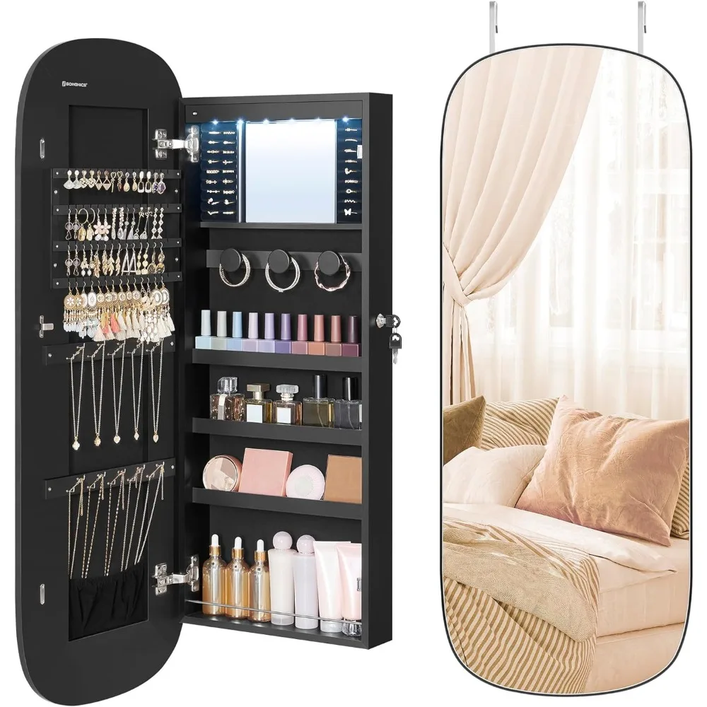 SONGMICS Jewelry Organizer, LED Jewelry Cabinet Wall or Door