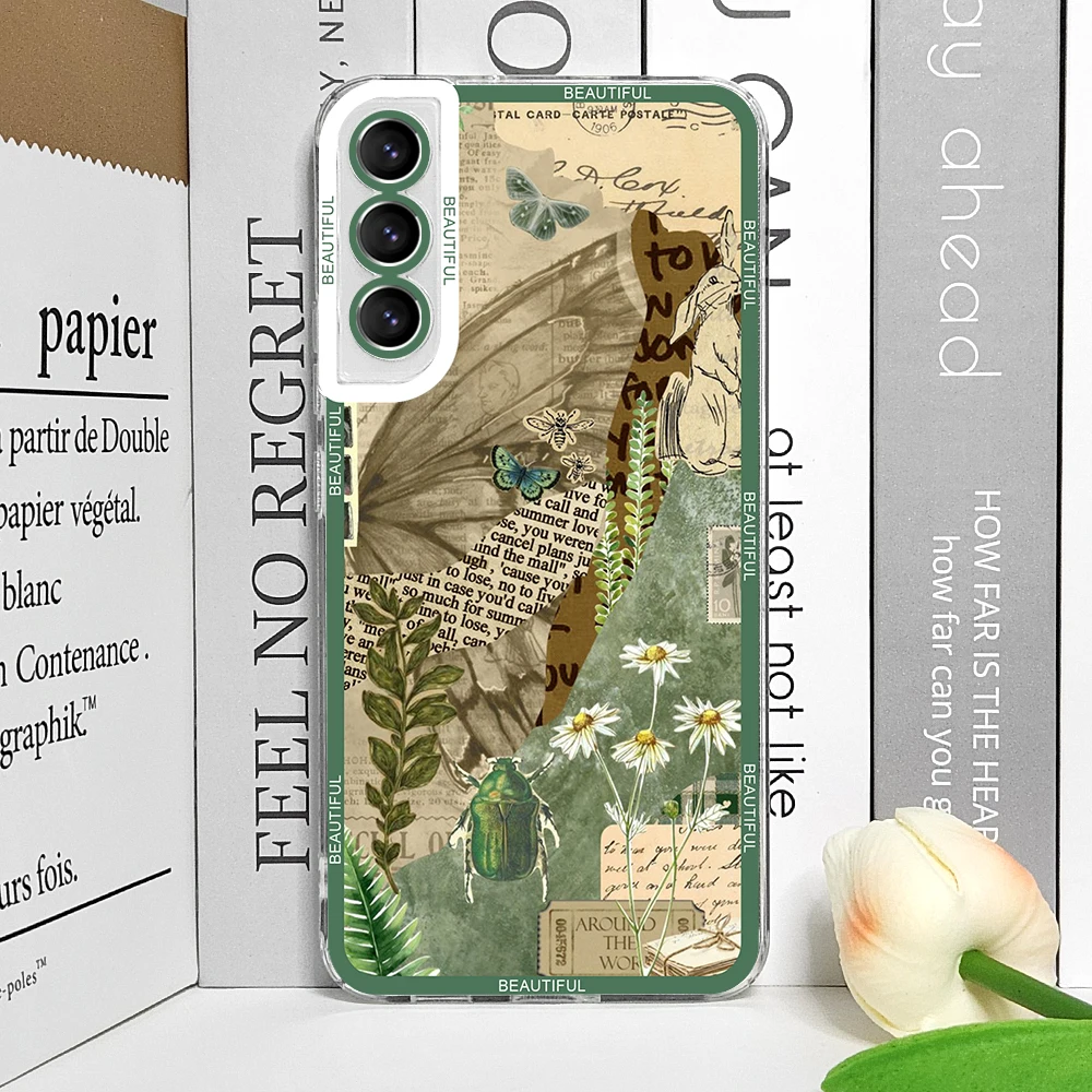Cool Green Retro Flower Stickers Soft TPU Clear Phone Case Cover