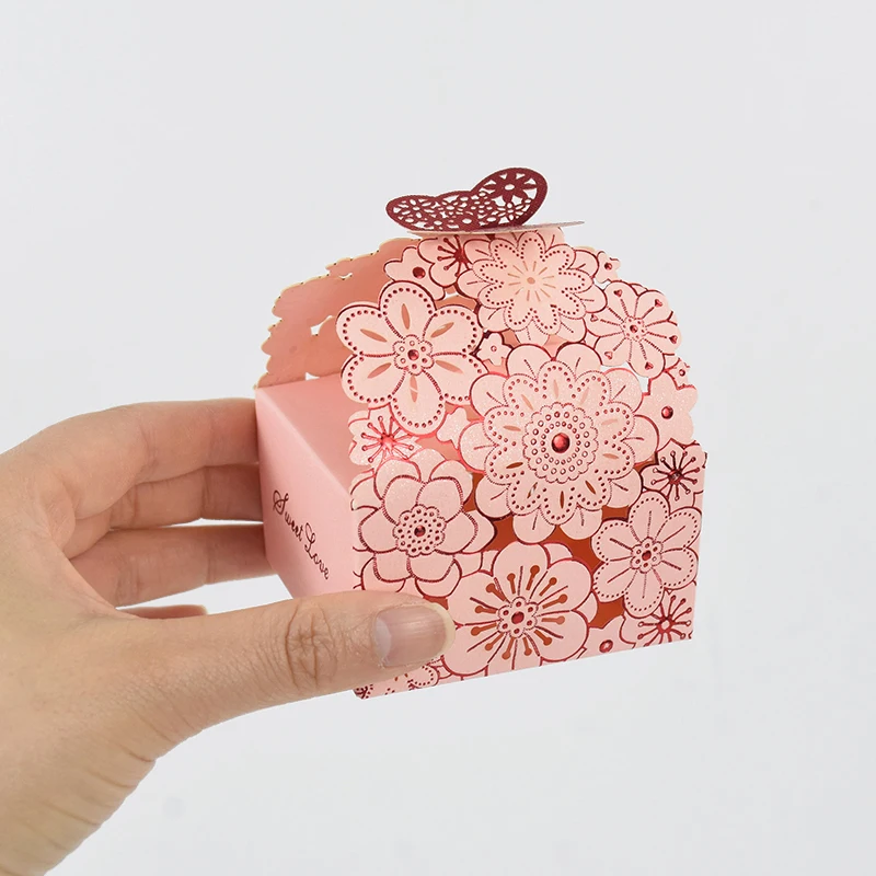 10/20Pcs Pink Butterfly Floral Laser Cut Candy Boxes for Wedding Favors, Birthday Party... - SKU GPB17088 - UGI Packaging