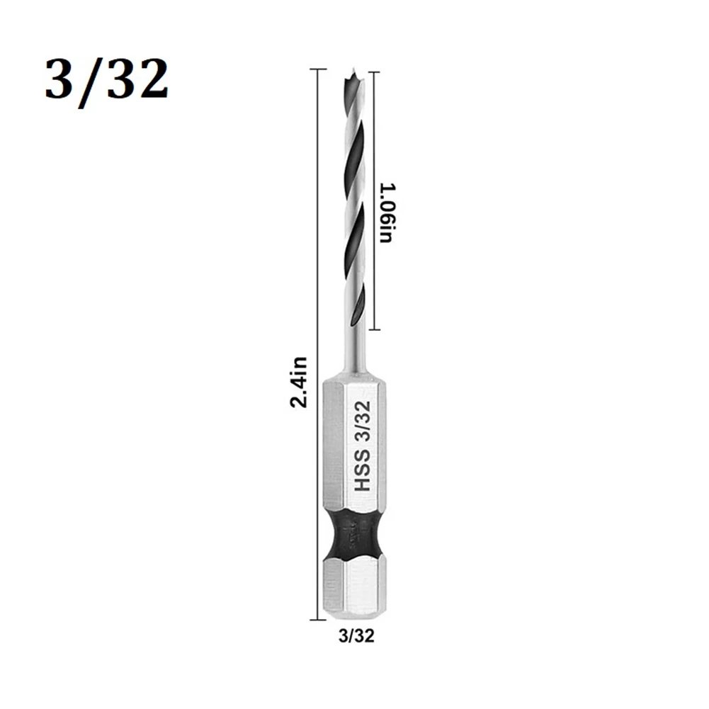 

Power Tools Drill Bit High Speed Steel Quick Change Silver 3-Point Stubby 6.35mm Drill Bit Set For Woodworking