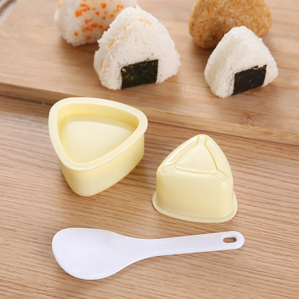 2개입 삼각형 초밥 메이커, 밥주걱 포함 DIY 주먹밥 재사용 가능 휴대용 주먹밥 메이커 도시락 주방 도구 세트