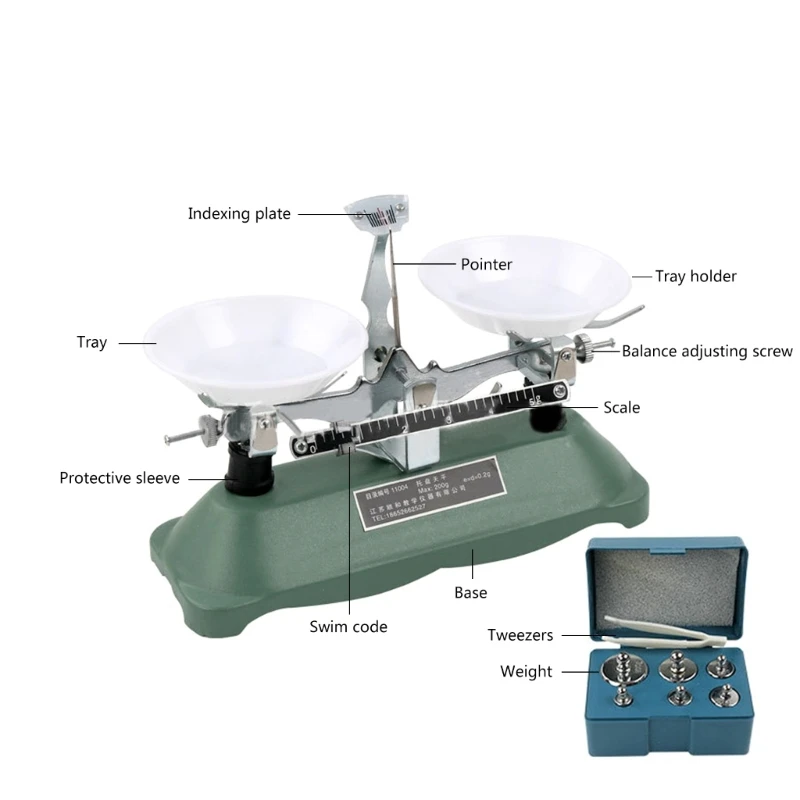 100g/200g/500g/0.5g Mechanical Lab Tray Balance Scale Balance Scale with Weights Physics Laboratory Teaching Tool