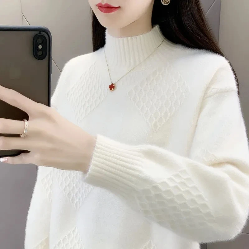 

2024 Fashion New Hot Women Autumn Turtleneck Sweater Winter Warm Cable Knitwear Long Sleeve Casual Pullover Jumpers Knitted Tops