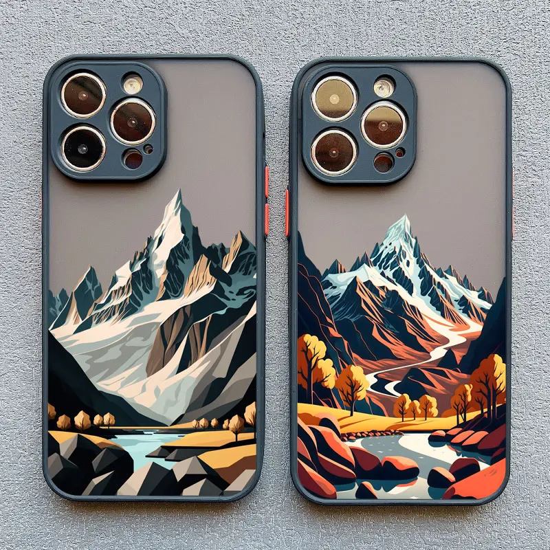 Vintage Mountain Peak Lake Scenery Phone Case - Artistic Landscape Design Back Cover