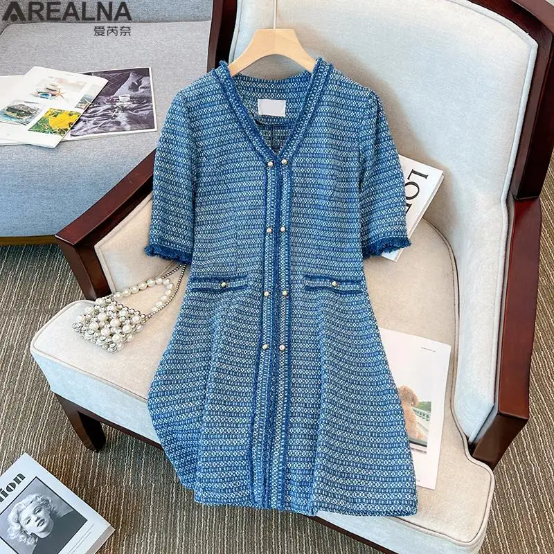 

Dresses for women 2023 summer short sleeve Denim dress French style Xiaoxiangfeng tassels sexy party Office dress vestidos M-4XL