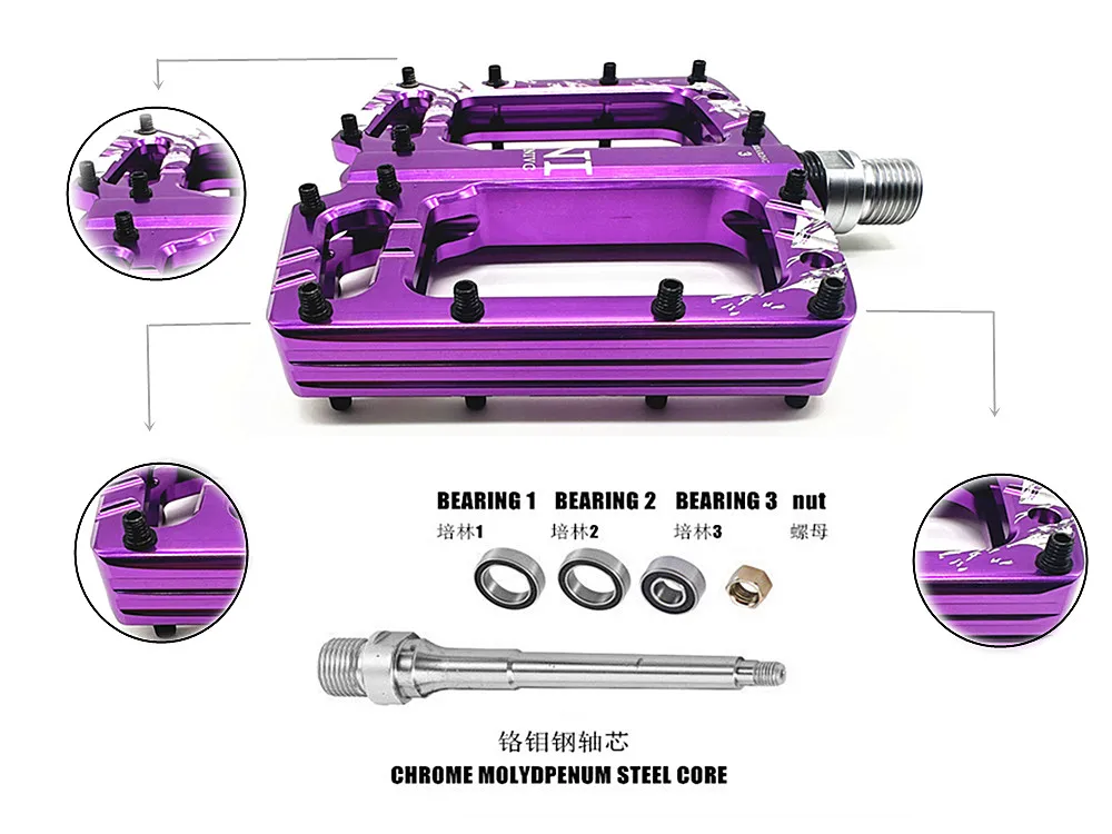 Description Picture 3 of itemHigh Strength Mountain Bike Pedals CNC Aluminum Alloy Polished Hollow Thickened Flat 3 Bearing Non-slip Bicycle Pedals
