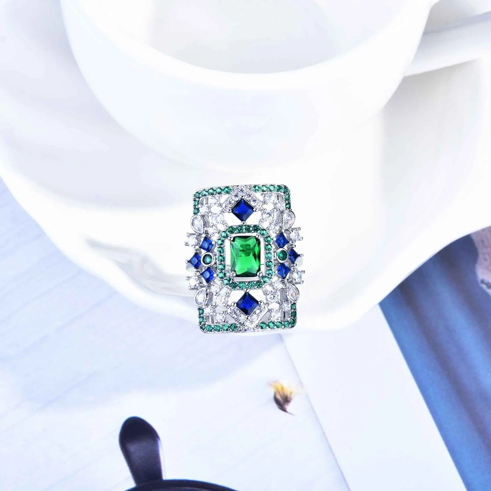 

DIWENFU Solid 925 Silver Emerald Ring for Women Men Anillos Desilver 925 Jewelry Green Topaz Turquoise Gemstone Anel Rings Box