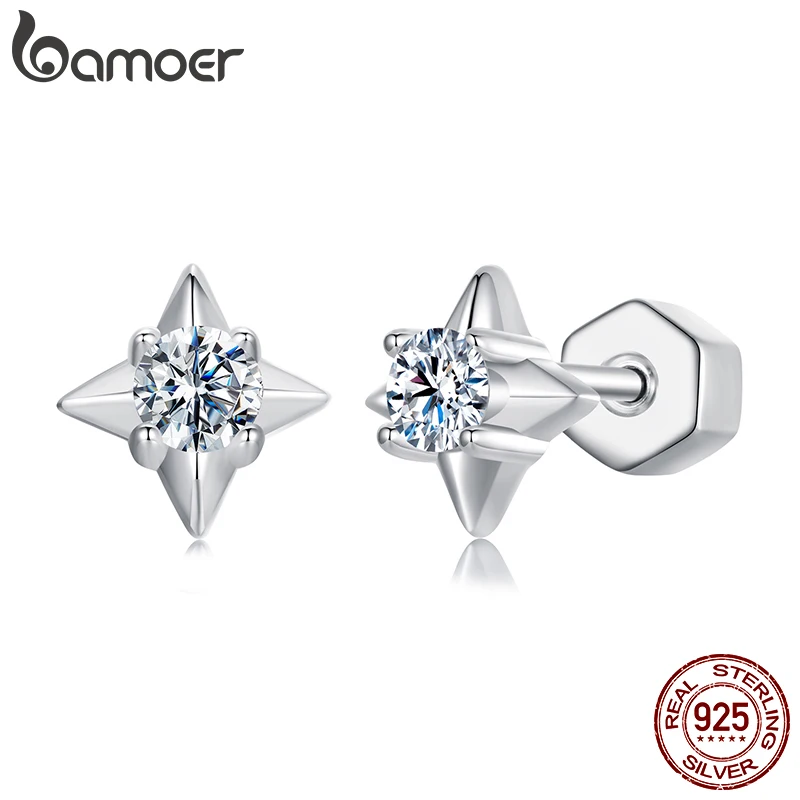 BAMOER Shining Star Moissanite Earrings 925 Sterling Silver Brilliant Lab Created Diamond Earrings Birthday Christmas Gift