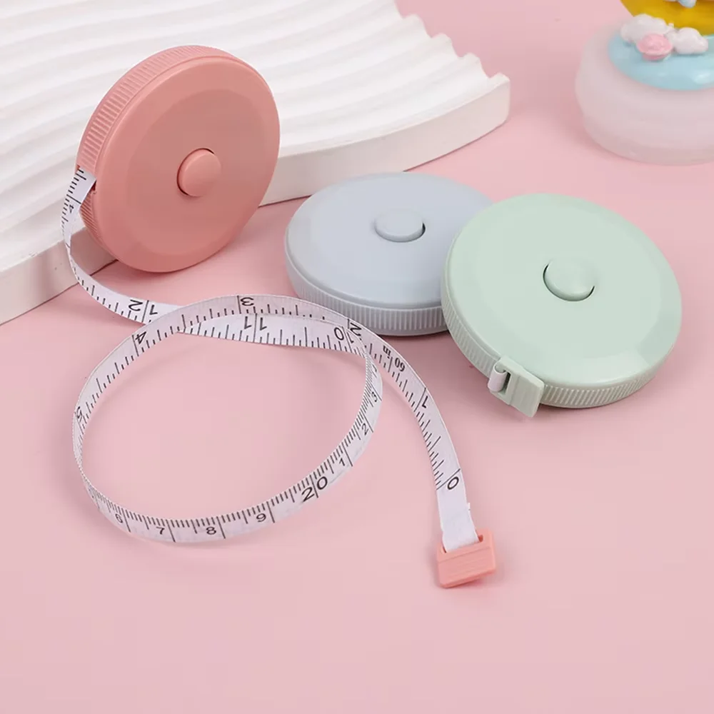 1PC/15PCS 1.5m 소형 줄자 휴대용 학생용 부드러운 가죽 3단계 측정 의류 자동 재활용