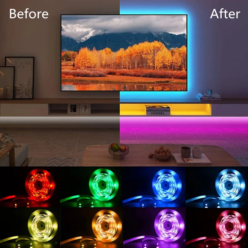 LED Strip Lights 5050 RGB 3keys 24keys 44 keys Remote Control USB Neon Light Colorful TV Background Decoration for home Lighting