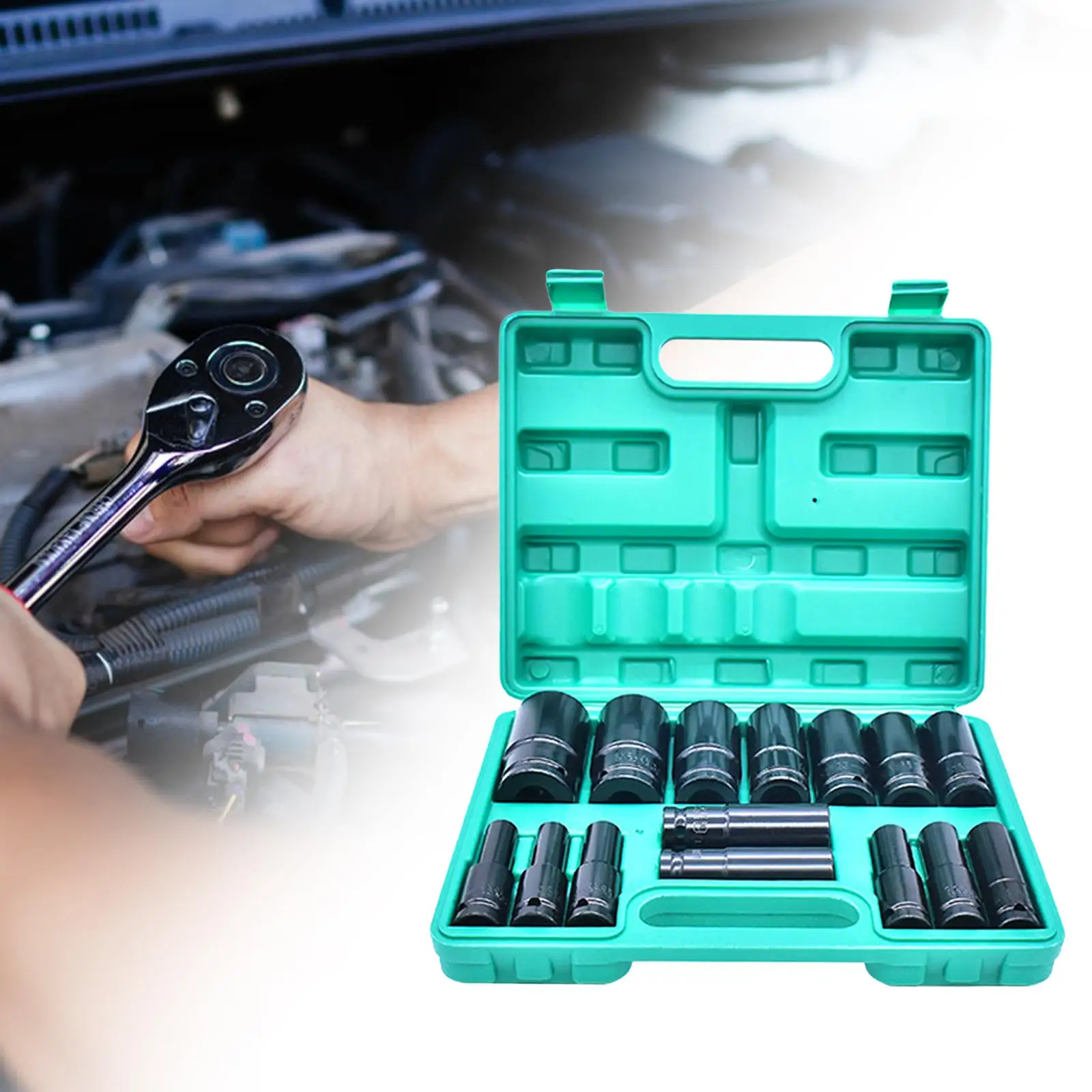 

15Pcs 1/2 inch Drive Impact Socket Set Portable for Ratchet Wrench