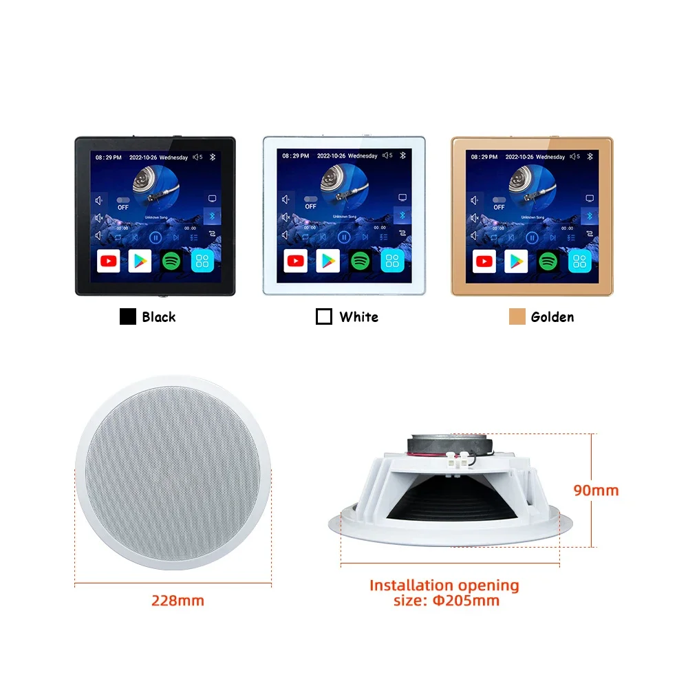 Smart Bluetooth WiFi Wall Amplifier Android 10 Amp Home Theater Sound System with 8 inch Stereo Ceiling Speaker for Residential