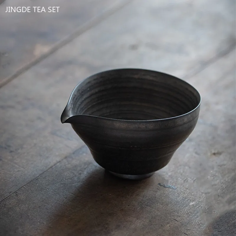 140ML Retro Coarse Pottery Fair Cup Handmade Japanese Tea Dispenser Traditional Ceramic Tea Cup Portable Tea Set Accessories