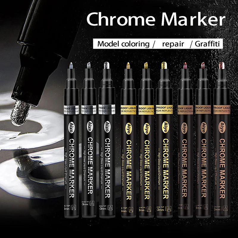 1Pc 3 Color Mirror Electroplating Marker Gold Silver Copper Model Toy Repair Liquid Chrome Pen DIY Reflective Metal Paint Pen Paint Marker Pen Mirror Marker Pens Paint Pen Marker Pens