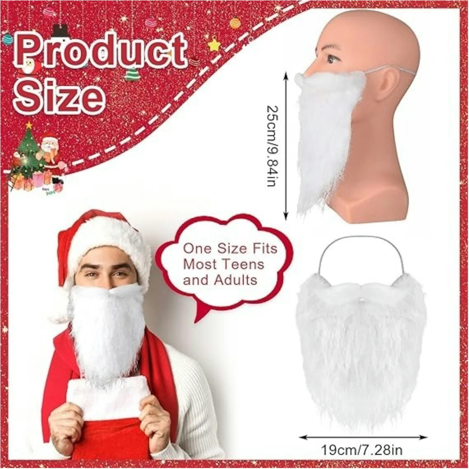 Funny Santa Beard White Fake Beard Christmas Santa Claus Costume for Teens Adults Disguise on Christmas Party Accessories