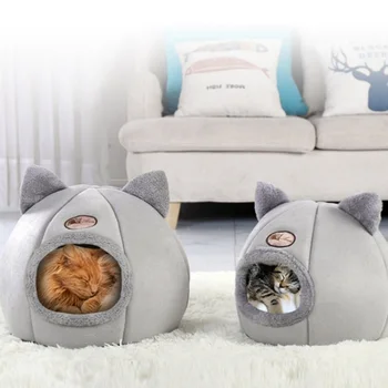 Pet bed with cat ears cat bed for small medium large cats Keep warm in winter Comfortable and soft Machine washable 1