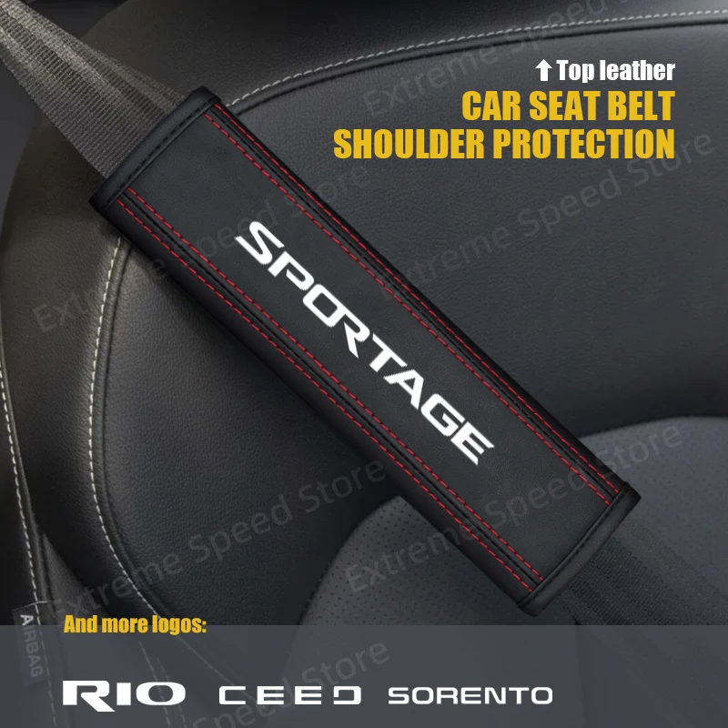 For Sorento Rio Ceed GT Line Emblem Leather Car Seat Belt Cushion Safety Belt Shoulder Protector Pad Accessories seat belt protection seat belt protector safety belt shoulder guard