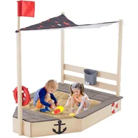 Sandbox with Cover Wooden Sandbox with Storage Bench Seat Sink Outdoor SandBox for Backyard Garden Sand Boxes Sandpit Light Wood 1