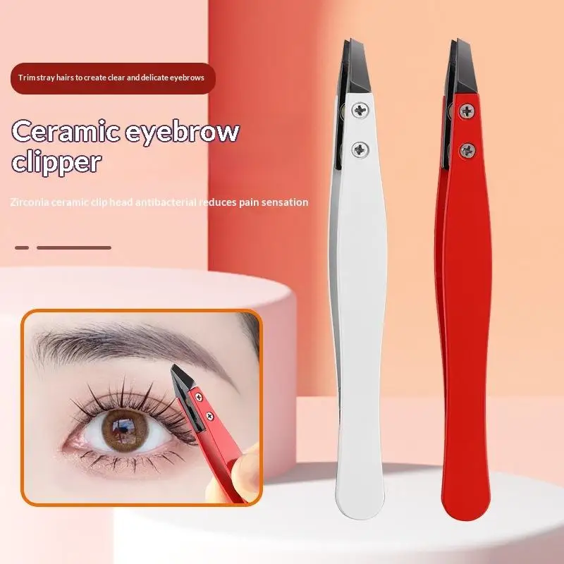 SUSU 1PC 세라믹 뾰족한 핀셋 스테인레스 스틸 핀셋 비스듬한 팁 가장자리 눈썹 수염 머리카락 속눈썹 핀셋